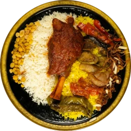 A plate containing rice, chicken, dal and other Indina fried vegetables | Image for Food Chakra – Trusted Catering Services in Kolkata