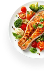Fish on a plate with vegetables | Image for Food Chakra – Trusted Catering Services in Kolkata