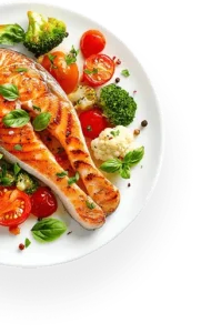 Fish on a plate with vegetables | Image for Food Chakra – Trusted Catering Services in Kolkata